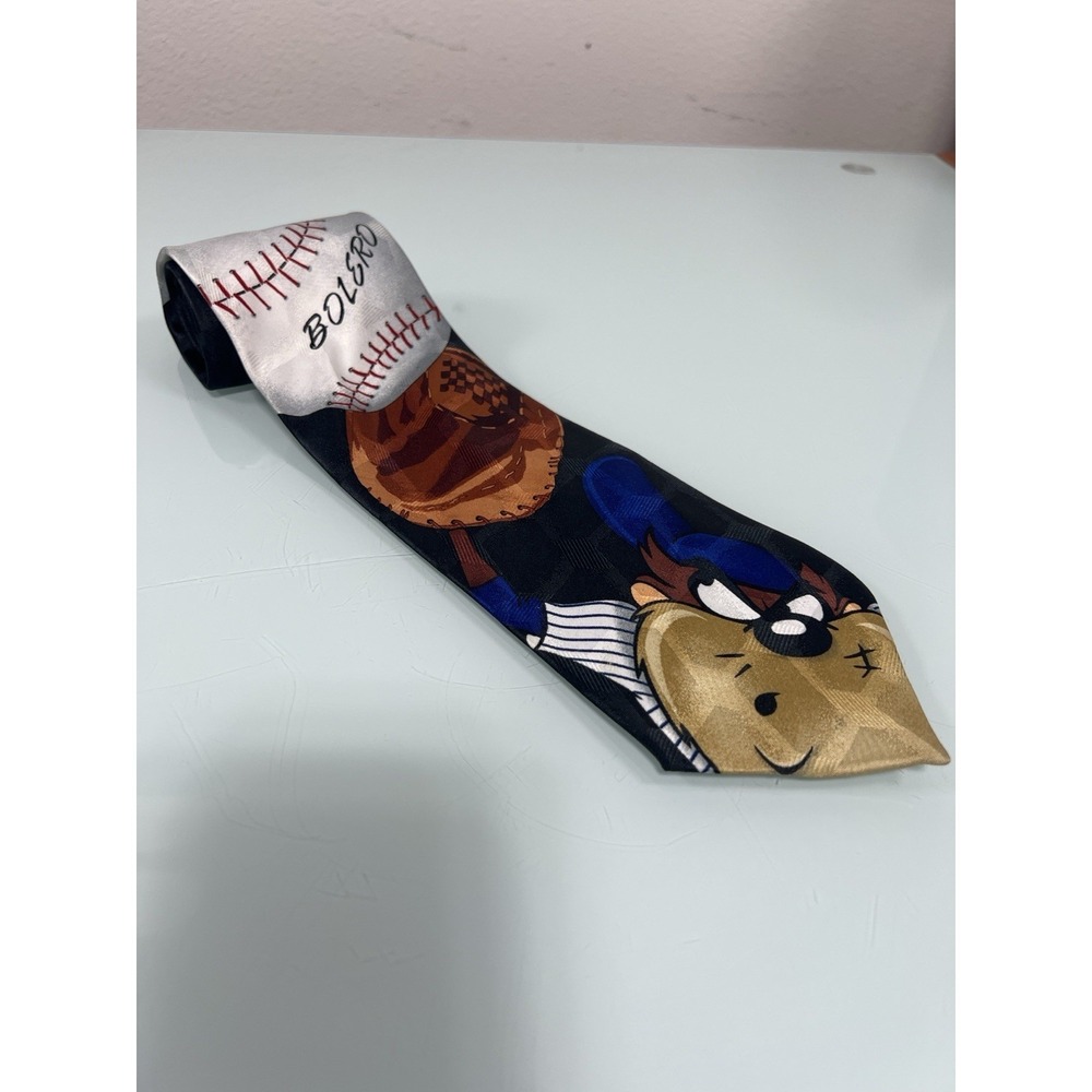Vintage Men's Looney Tunes Taz Baseball Tie 1996 Warner Bros Cartoon Necktie